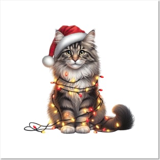 Christmas Norwegian Forest Cat Posters and Art